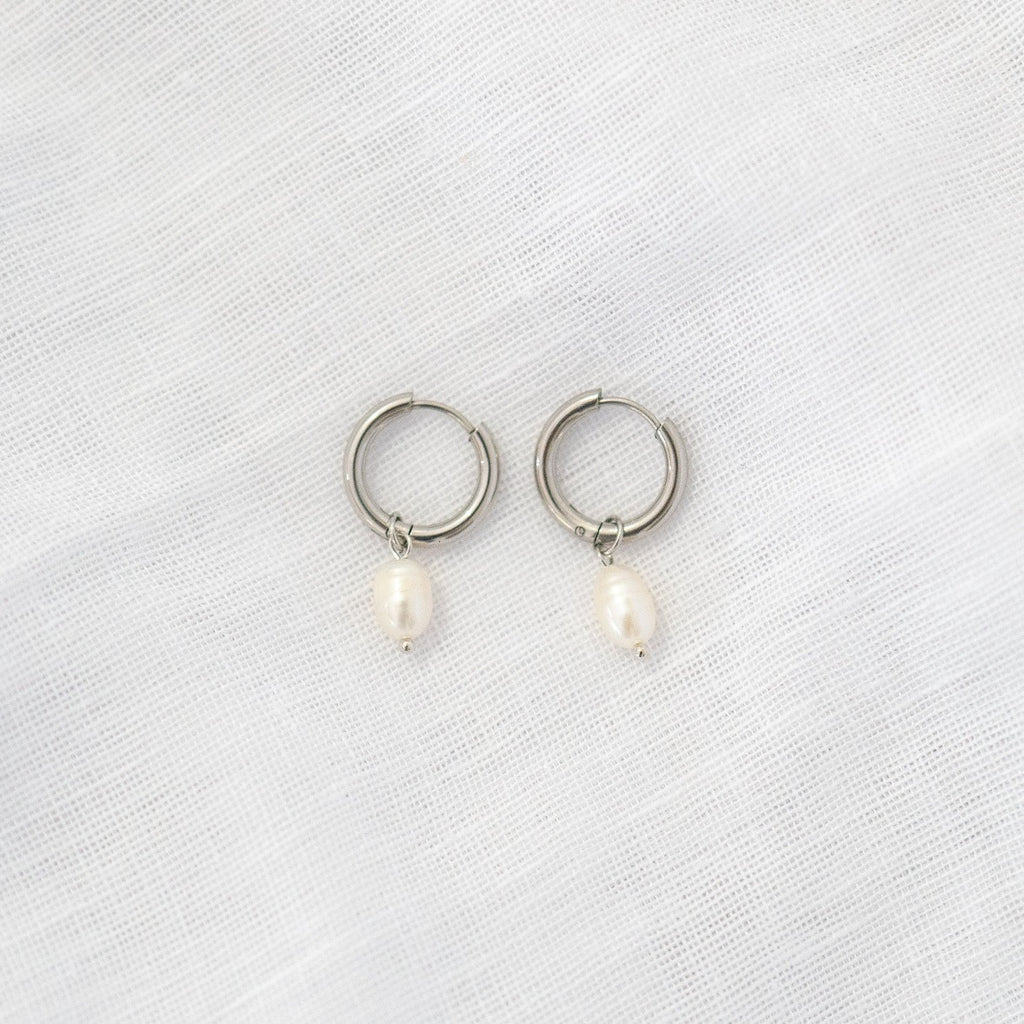 Classic Silver Freshwater Pearl Hoops