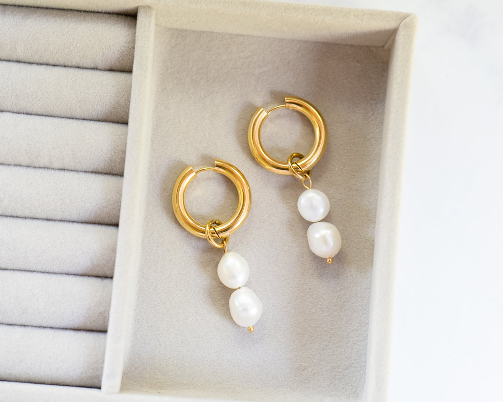 Nuri Freshwater Pearl Hoops (18k Gold Plated)